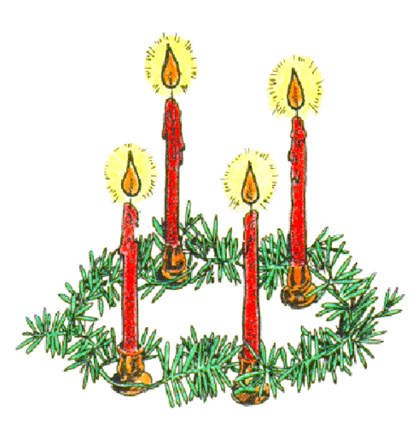 The first picture shows a wreath with candles on it; there is no text present.
