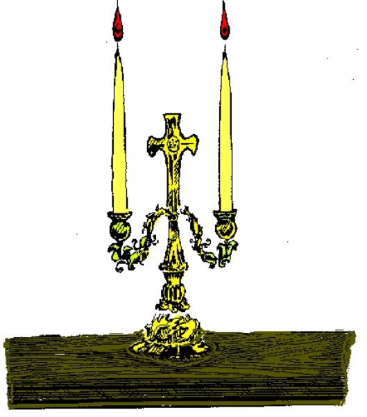 The image shows a candle holder with three candles on it against an indistinct background.
