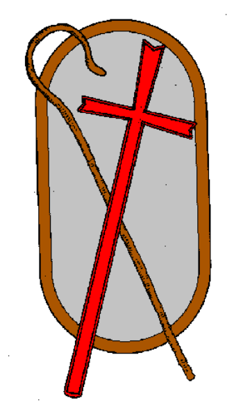The image shows a cross with an eye on it placed over another object that appears to be wrapped up like a package; there is no text present in this clip-art illustration.