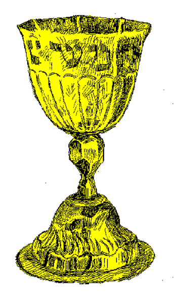The image shows a trophy with two handles on either side of an hourglass shape at its base; it is predominantly gold in color against a white background.