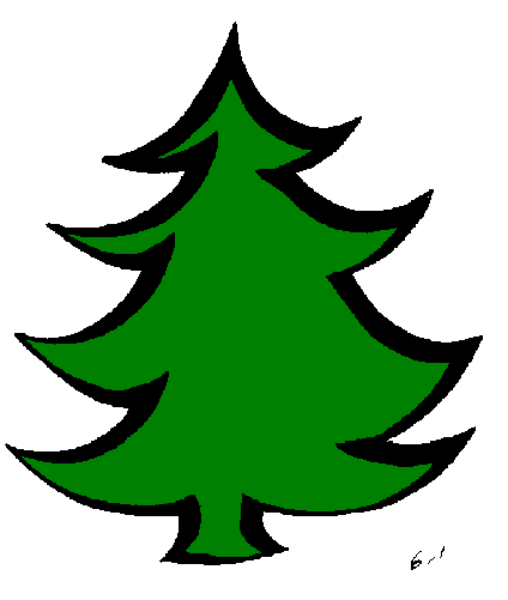 The image shows a simple graphic of an evergreen tree with green needles against a white background on what appears to be a flagpole design.