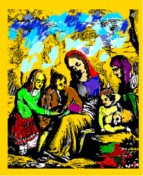 The image shows a book cover with an illustration of several characters that appear to be from different fantasy worlds; there's a wizard in robes at top left corner, two knights on horseback facing each other below him, and various creatures like dragons or mythical animals surrounding them.