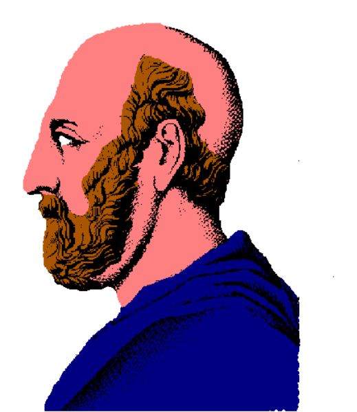 The image shows a pixelated representation of an older man with facial hair looking to his right side against a plain background.