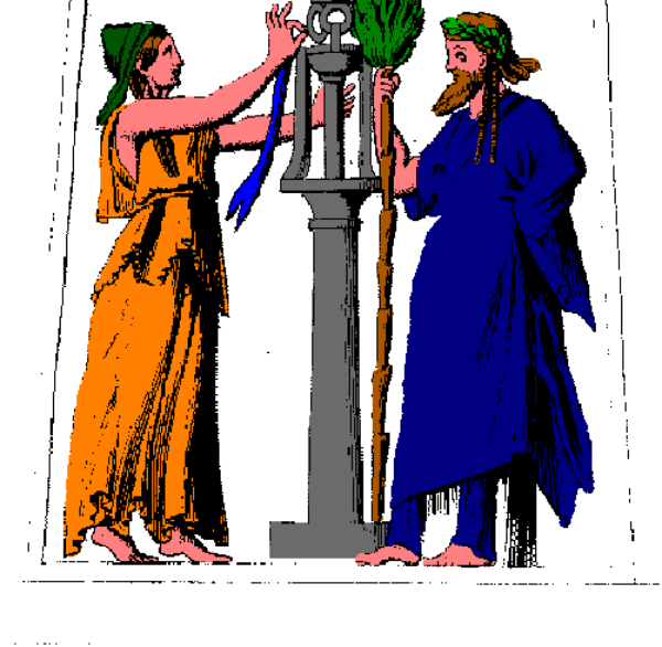 The image shows a pixelated representation of two figures standing next to each other with an object between them that appears to be some sort of device; one figure is wearing blue clothing while the other wears orange attire, and both have distinct hairstyles indicative of different genders or characters within this context.