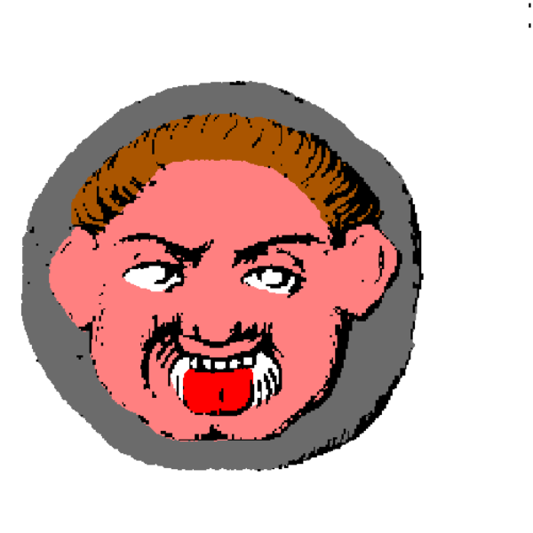 The image shows three cartoon faces with exaggerated expressions: on top left is a face showing surprise; bottom right displays anger; center has an expression of disgust.