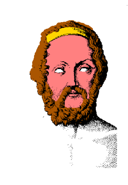 The image shows a pixelated representation of an older man with facial hair against a plain background that resembles a flag due to its stripes.