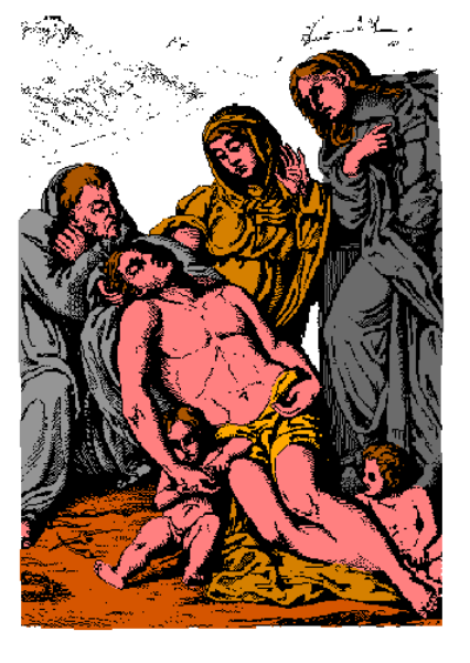 The image shows a pixelated depiction of two figures engaged in an intimate act with flames surrounding them; it is stylized to resemble clip-art graphics often used for greeting cards or digital messages, and there's no text present within this small section of the larger artwork.