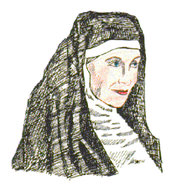 The image shows a split picture of two different subjects: on top, there is an illustration of a nun with long hair wearing religious attire; below that, it appears to be another portrait-like depiction but due to its small size and low resolution in this clip art format, the details are not clear.