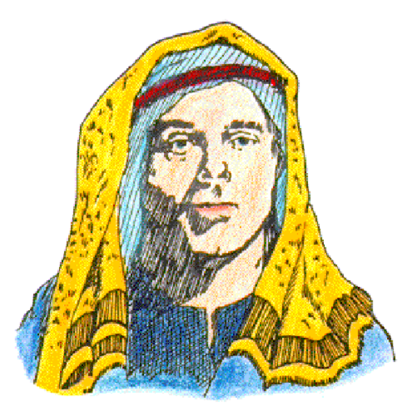 The image shows two cartoon heads of a person with headscarves against different backgrounds; on top is blue sky while below it's white space.