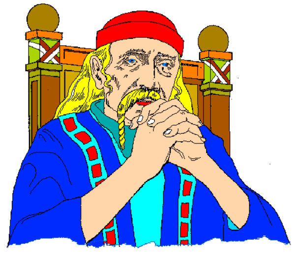 The image shows a pixelated representation of two figures: on the left side is an elderly man with white hair wearing glasses sitting in front of what appears to be a microphone; he has his hands clasped together and seems focused, possibly speaking at a formal event or ceremony. On the right side stands another figure who looks like they are praying or offering blessings while holding their hand up towards something not visible within this image frame. Both figures appear in front of what could be interpreted as an altar with religious symbols above them; however, due to pixelation and small size, specific details