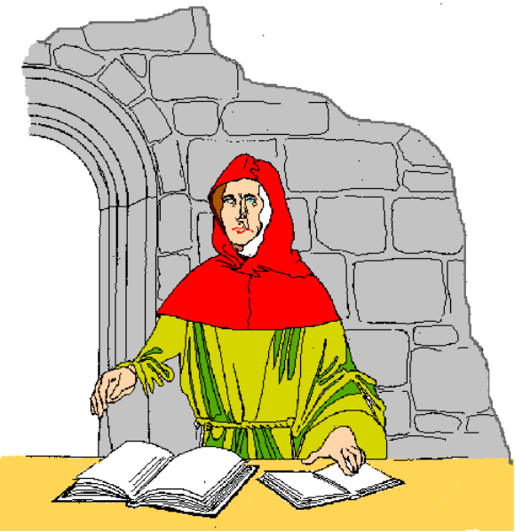 The first frame shows a person sitting on their knees with an open book before them; the second frame is similar but has been altered to include two additional figures: one standing behind the seated figure holding what appears to be a scroll, and another kneeling in front of both individuals also looking at something out of view.