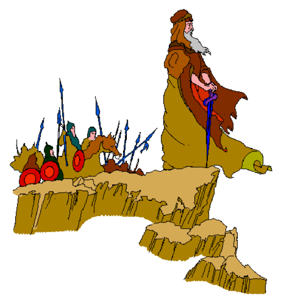 The image shows a cartoon of an elf riding on top of a sleigh with reins being held by another figure who is also depicted in this small clip-art illustration.