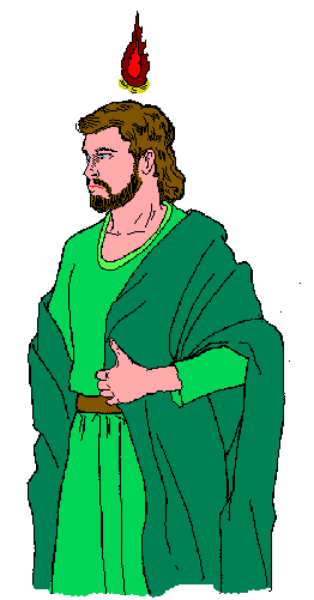 The image shows a pixelated figure of an individual wearing green clothing with what appears to be wings on their back, standing against a plain background; there is no text present in this clip-art representation.