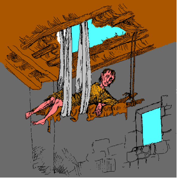 The images show a pixelated scene with two characters: on top left there is an orange character holding what appears to be a sword; below right shows another similar-looking figure in front of a red background that could represent fire, and both figures have blue glowing eyes or lights around them.