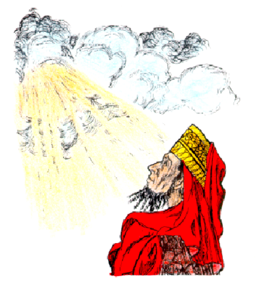 The image shows a cartoon of an angel with wings flying towards a sunlit sky above clouds.