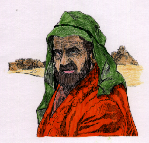 The image shows a pixelated graphic of an animated character with long hair wearing red clothing standing on either side of another figure that appears to be in profile view facing leftward; both characters have stylized facial features and seem to represent figures from video games, possibly depicting two different versions or interpretations.