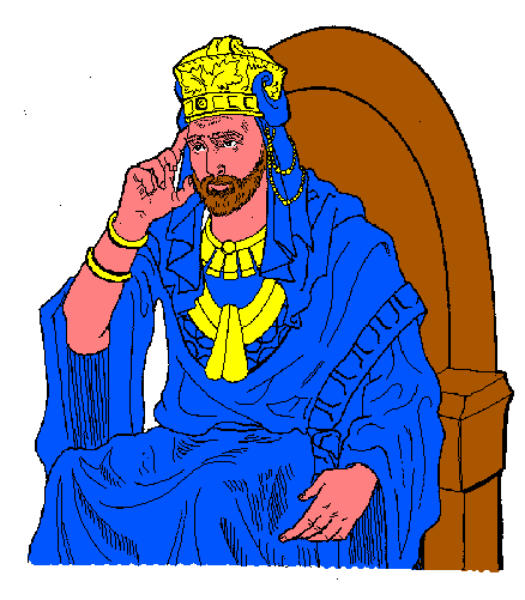 The image shows a pixelated representation of an elderly man with white hair sitting on what appears to be a bench outdoors during daylight hours. He is wearing glasses and has facial features such as eyebrows, eyes, nose, mouth, chin, ears, and mustache visible in his face. His attire includes a blue shirt or robe that covers the upper part of him from neck downward; he also wears what seems to be an emblem on his chest with two crossed swords forming a circle around them. The background is plain white without any distinguishable features, and there are