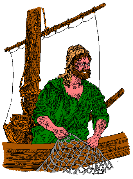 The image shows a cartoon of an old man sitting on top of what appears to be a wooden boat with oars in hand, suggesting he is rowing it through water.