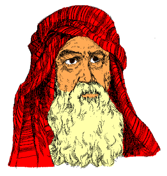 The image shows a pixelated representation of an elderly man with white hair wearing glasses, dressed as Santa Claus, standing in front of what appears to be a Christmas tree.