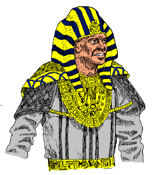 The image shows a pixelated character wearing an outfit with yellow sleeves and gold trim on what appears to be a white background; there is no text present in this clip-art image.