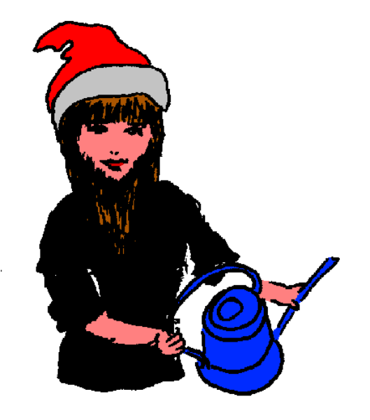 The image shows a cartoon character holding an object that resembles a blue watering can with two handles on either side of it.