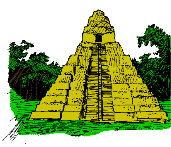 The image shows a graphic of an ancient pyramid with three levels on top against a white background.