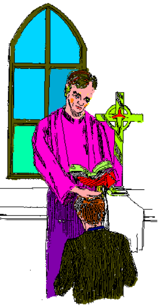 The image shows a pixelated figure that appears to be an abstract representation of a person with multiple colored blocks for body parts against a white background.