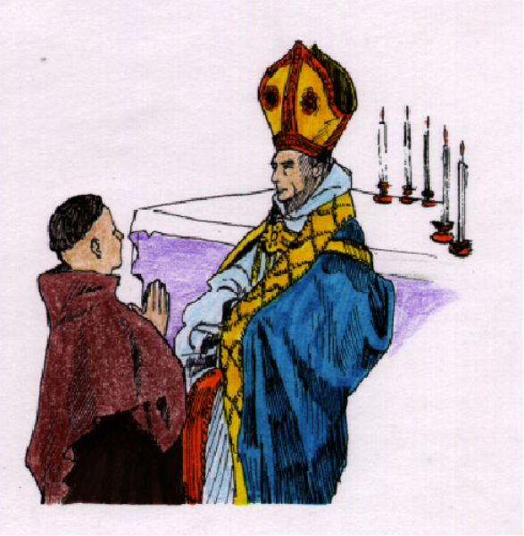 The images show two cartoon characters: a man with glasses standing next to another character who appears to be an older woman in traditional attire; both figures have speech bubbles but no text is visible within them, and there's also a small purple object floating above their heads that resembles a cloud or bubble. The style of the image suggests it might represent some form of communication between characters through thought balloons or telepathy.