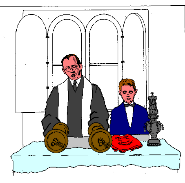 The image shows a cartoon of two figures sitting on chairs inside an airplane cabin with overhead compartment bins above them; there is no text present in this clip-art illustration.