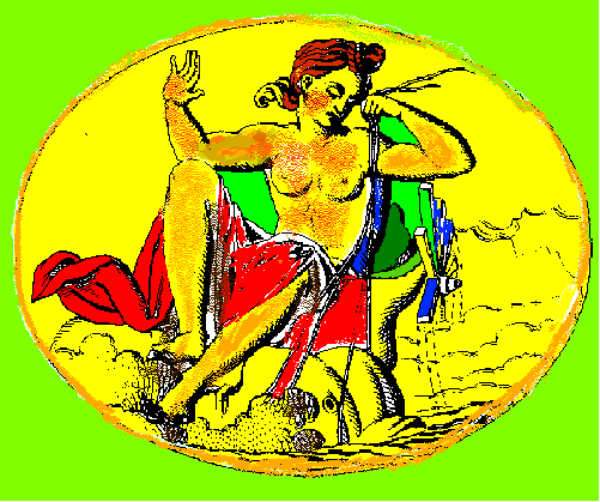 The image shows a logo with two stylized figures that appear to be humanoid characters; there is no text present in this clip-art representation of an emblematic symbol for some organization or entity.