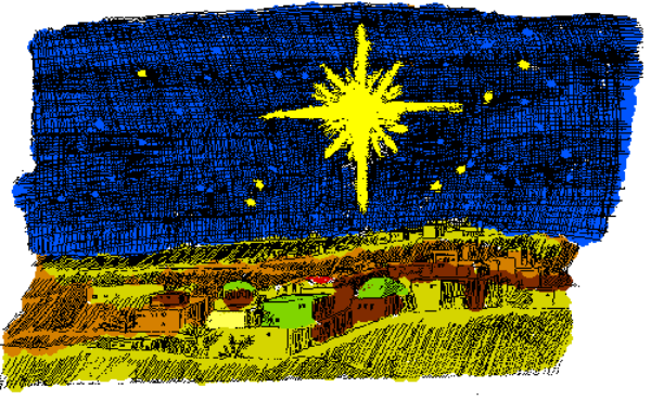 The image shows a flag with two stars on it against an abstract background that resembles mountains under a blue sky at sunset.