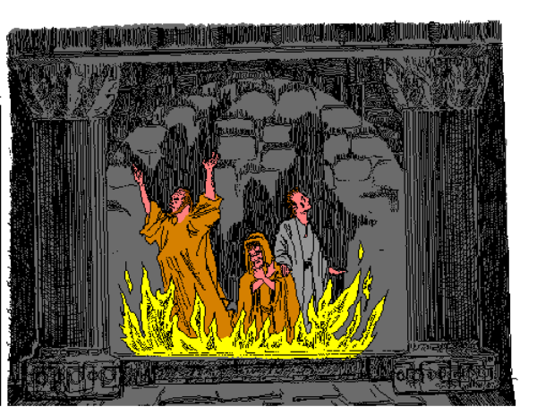 The image shows a sequence of three panels: In panel 1, there is an open flame with flames reaching upwards; in panel 2, two figures appear to be standing near each other amidst fire; and in panel 3, one figure seems to have fallen or been pushed into the burning area. There are no texts present on this image. The style of art appears pixelated due to its small size within a larger frame. This is likely an edited photo meant for humorous effect rather than realistic representation.