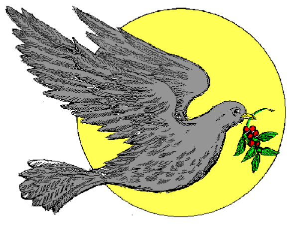 The image shows a logo with two stylized birds facing each other above what appears to be an abstract representation of land below them; there is no text present in this clip-art graphic.