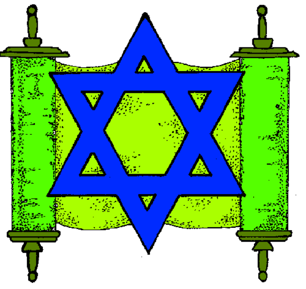 The image shows a pixelated Star of David with blue background on top half and green bottom half against white backdrop.