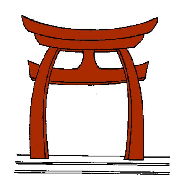 The image shows a red Japanese torii gate icon with white detailing on its left side against a plain background.