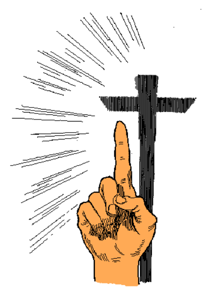 The image shows a cross with an orange flame at its base on top of what appears to be a flagpole against a white background.