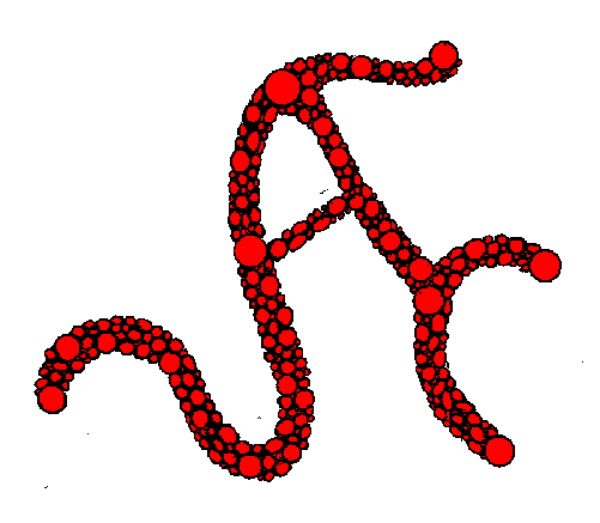 The image shows a red squiggly line that appears to be handwritten text with an abstract design resembling writing in another language or script.