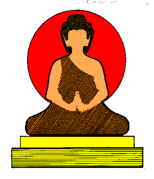 The image shows a digital icon of an Indian deity seated on a lotus flower within what appears to be a temple-like structure with red walls and gold accents; above this is a halo that suggests divinity, set against a light background.
