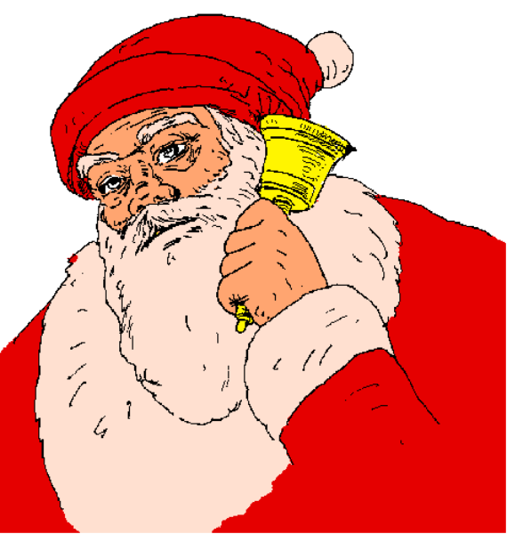 The images show a cartoon depiction of Santa Claus with two different expressions: on top he is smiling broadly while holding his hat in one hand; below him appears to be an angry expression as if yelling, and there's no text present within these frames.