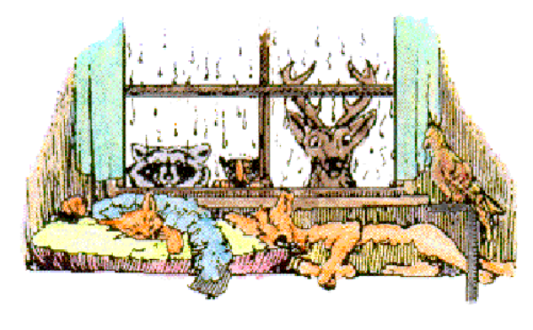 The image shows a cartoon depiction of three characters: on the left is an anthropomorphic character with large ears resembling those of a rabbit; in the center stands another figure that appears to be humanoid, possibly female given its hairstyle and clothing style; and on the right there's a third creature which seems like it could have features from different animals. They are all standing together against an indistinct background with no clear setting or action taking place between them.