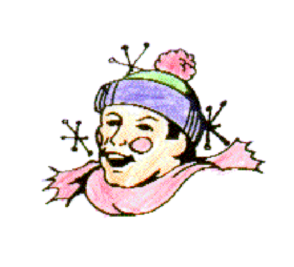 The image shows a stylized cartoon character with an exaggeratedly large head wearing glasses on top of it, sitting in front of what appears to be a pink flower-like object that could represent a hat or some kind of decorative item.