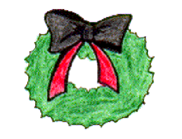 The image shows a cartoon of an object that resembles a green bow with red ribbon tied around it on top left corner.
