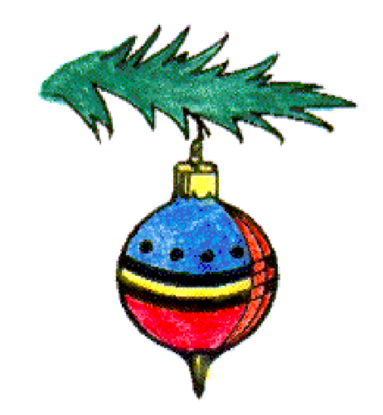 The image shows a Christmas tree with an ornament on top of it against a white background.