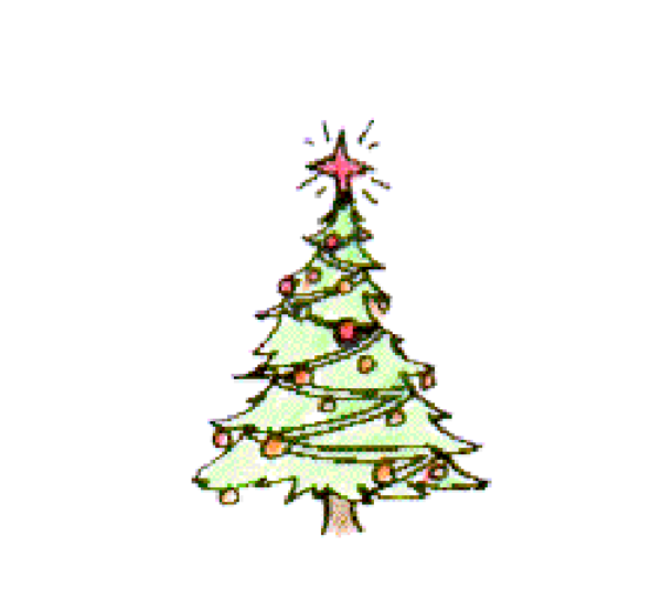 The image shows a Christmas tree with decorations against a white background.