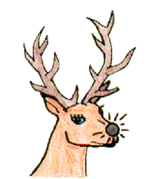 The image shows a cartoon deer with antlers against a white background on its left side.